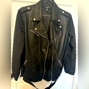 Forever 21 Faux Leather Belted Moto Jacket Soft quilted sleeves